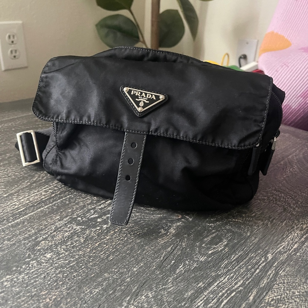 Prada Enameled Metal Triangle Shoulder Bag